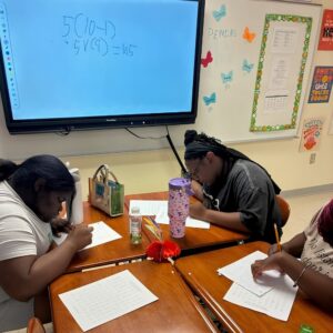Students receive small-group math tutoring during Above and Beyond Students' free summer camp at Ranson Middle School in Charlotte, NC.